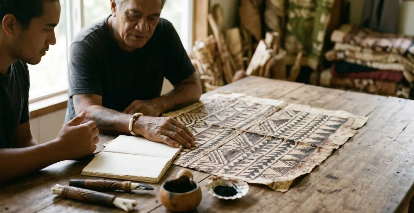 Photographie éditoriale représentant une rencontre respectueuse entre cultures autour de l'art du tatouage traditionnel
