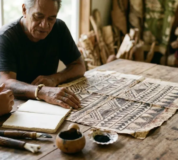Photographie éditoriale représentant une rencontre respectueuse entre cultures autour de l'art du tatouage traditionnel