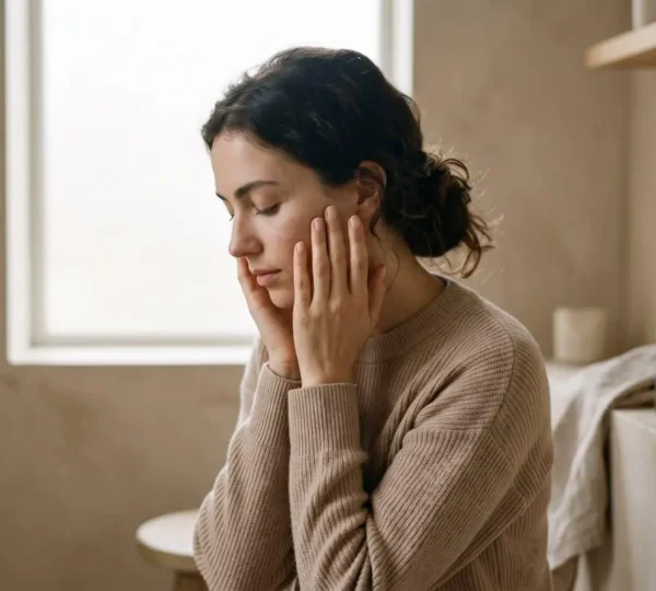 Une personne en introspection face à un miroir, symbolisant la connexion entre mental et apparence physique